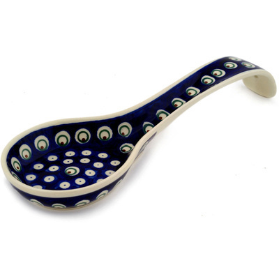 Polish Pottery Spoon Rest 12&quot; Peacock Eyes