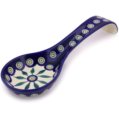 Polish Pottery Spoon Rest 12&quot; Peacock Leaves