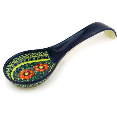 Polish Pottery Spoon Rest 12&quot; Poppies All Around UNIKAT