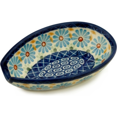 Polish Pottery Spoon Rest 5&quot; Aster Peacock Eyes