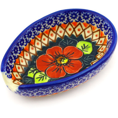 Polish Pottery Spoon Rest 5&quot; Autumn Poppies UNIKAT