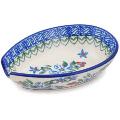 Polish Pottery Spoon Rest 5&quot; Azure Blooms