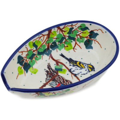 Polish Pottery Spoon Rest 5&quot; Birds Of A Feather UNIKAT