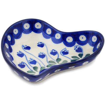 Polish Pottery Spoon Rest 5&quot; Bleeding Heart Peacock
