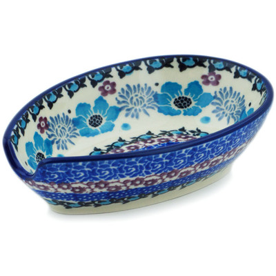 Polish Pottery Spoon Rest 5&quot; Blooming Blues