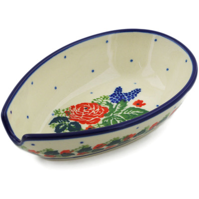 Polish Pottery Spoon Rest 5&quot; Blooming Garden
