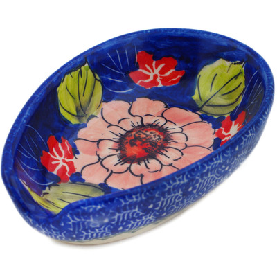 Polish Pottery Spoon Rest 5&quot; Blossoming Petals UNIKAT