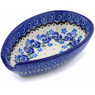 Polish Pottery Spoon Rest 5&quot; Blue Bud Sea