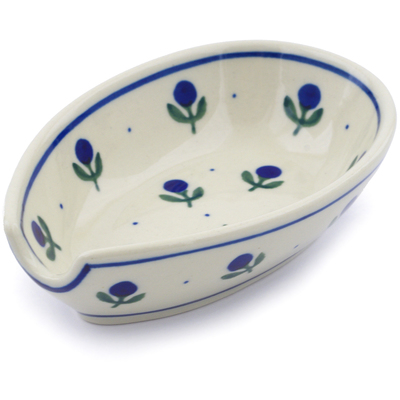 Polish Pottery Spoon Rest 5&quot; Blue Buds
