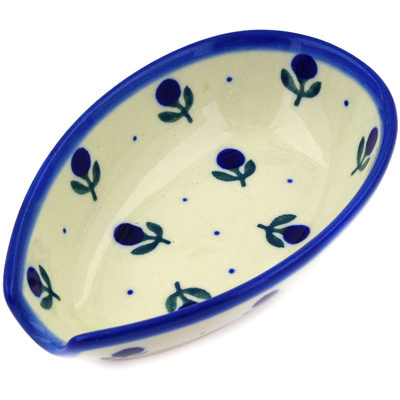 Polish Pottery Spoon Rest 5&quot; Blue Buds