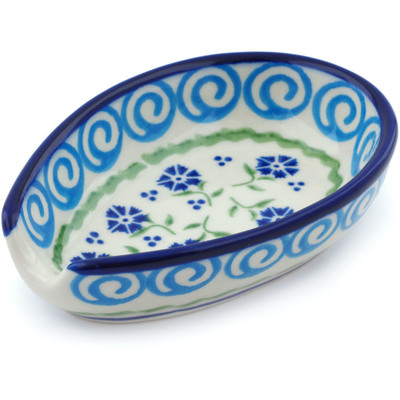 Polish Pottery Spoon Rest 5&quot; Blue Bursts