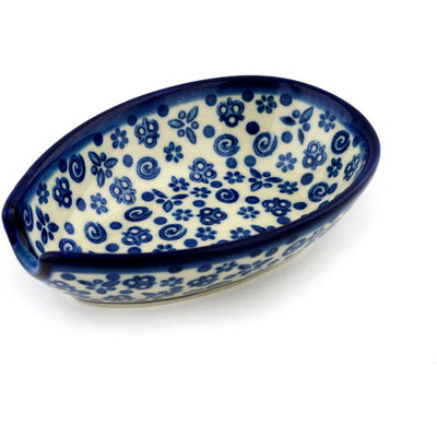Polish Pottery Spoon Rest 5&quot; Blue Confetti