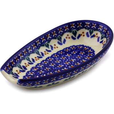 Polish Pottery Spoon Rest 5&quot; Blue Cress