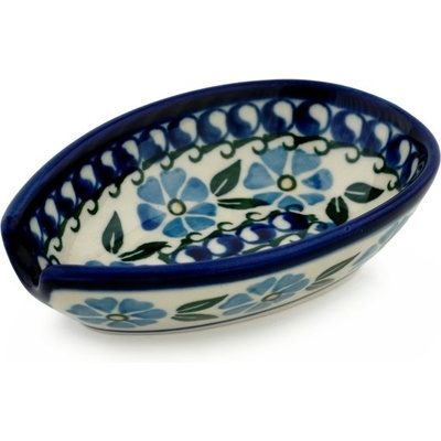 Polish Pottery Spoon Rest 5&quot; Blue Flax Circle