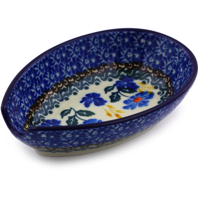 Polish Pottery Spoon Rest 5&quot; Blue Forget-me-nots