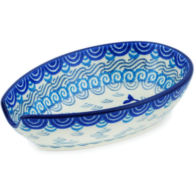 Polish Pottery Spoon Rest 5&quot; Blue Herring Waters
