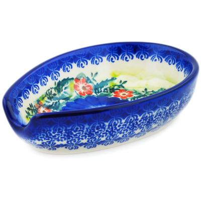 Polish Pottery Spoon Rest 5&quot; Blue Mountain Meadow