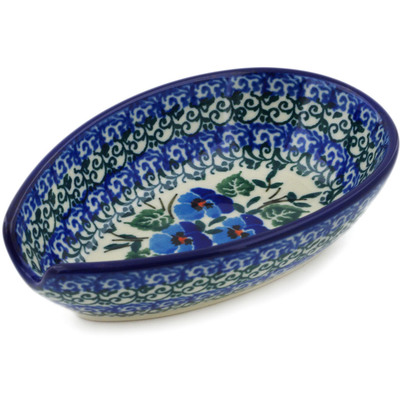 Polish Pottery Spoon Rest 5&quot; Blue Pansy