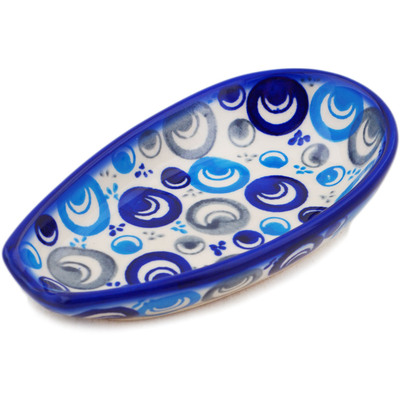 Polish Pottery Spoon Rest 5&quot; Blue Peacock Eye