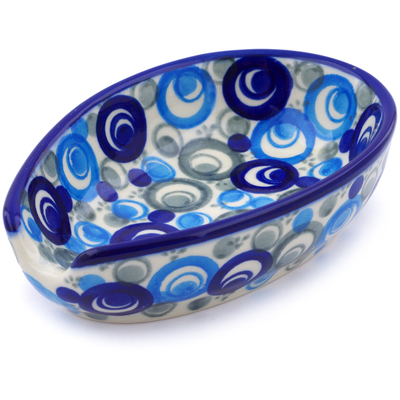 Polish Pottery Spoon Rest 5&quot; Blue Peacock Eye