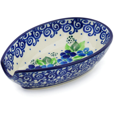 Polish Pottery Spoon Rest 5&quot; Blue Phlox