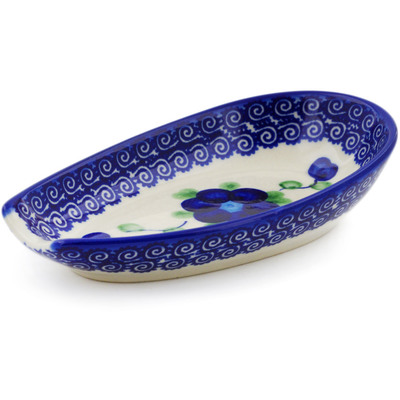 Polish Pottery Spoon Rest 5&quot; Blue Poppies