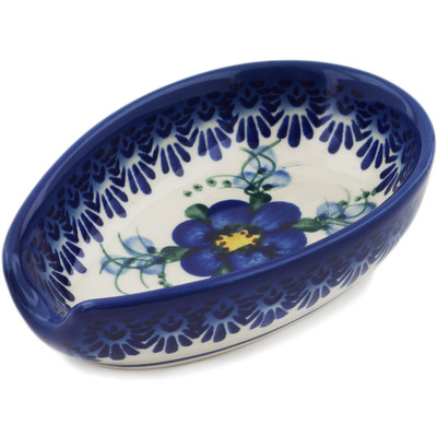 Polish Pottery Spoon Rest 5&quot; Blue Wildflower UNIKAT