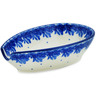 Polish Pottery Spoon Rest 5&quot; Blue Wreath Of Leaves