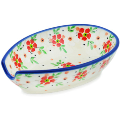 Polish Pottery Spoon Rest 5&quot; Blushing Blooms