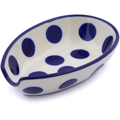 Polish Pottery Spoon Rest 5&quot; Bold Blue Dots