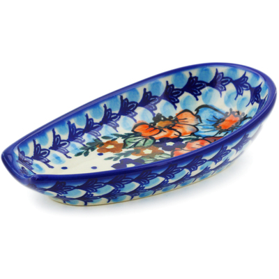 Polish Pottery Spoon Rest 5&quot; Bold Poppies UNIKAT