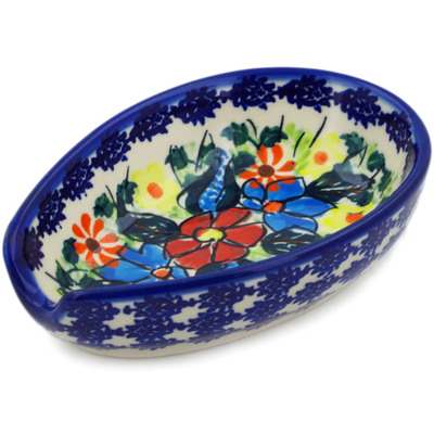 Polish Pottery Spoon Rest 5&quot; Bold Poppies UNIKAT