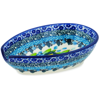 Polish Pottery Spoon Rest 5&quot; Bouquet Azul UNIKAT