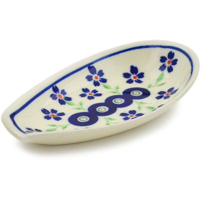 Polish Pottery Spoon Rest 5&quot; Bright Peacock Daisy