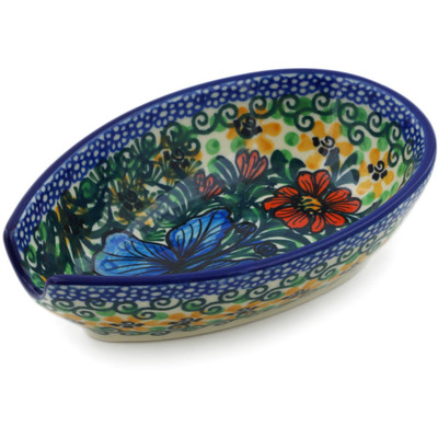 Polish Pottery Spoon Rest 5&quot; Butterfly Holly UNIKAT