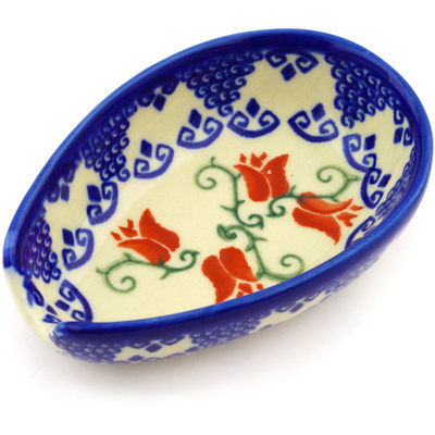 Polish Pottery Spoon Rest 5&quot; Butterfly Tulips