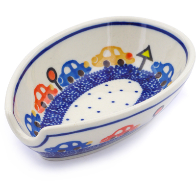 Polish Pottery Spoon Rest 5&quot; Cars