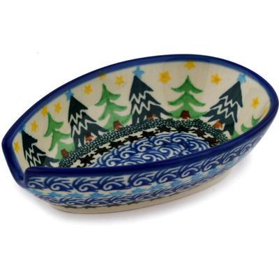 Polish Pottery Spoon Rest 5&quot; Christmas Evergreen