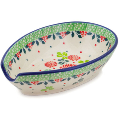 Polish Pottery Spoon Rest 5&quot; Clover Flower Wreath