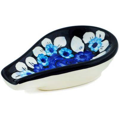 Faience Spoon Rest 5" Cobalt Flowers