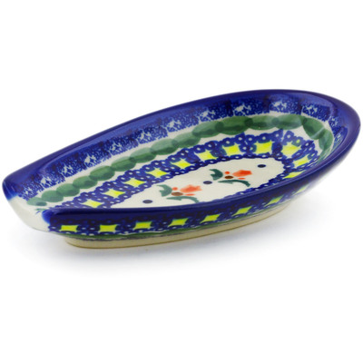 Polish Pottery Spoon Rest 5&quot; Cocentric Tulips
