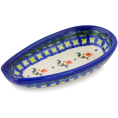 Polish Pottery Spoon Rest 5&quot; Cocentric Tulips