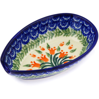 Polish Pottery Spoon Rest 5&quot; Crimson Bells