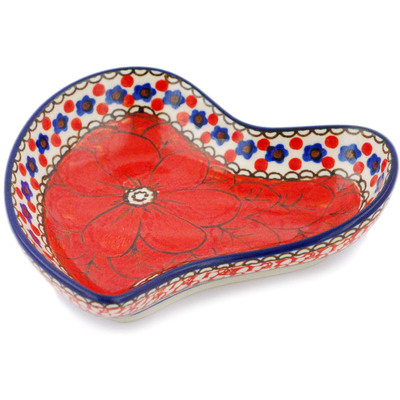 Polish Pottery Spoon Rest 5&quot; Crimson Poppies UNIKAT