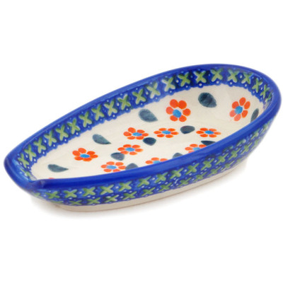 Polish Pottery Spoon Rest 5&quot; Daisy Stitches