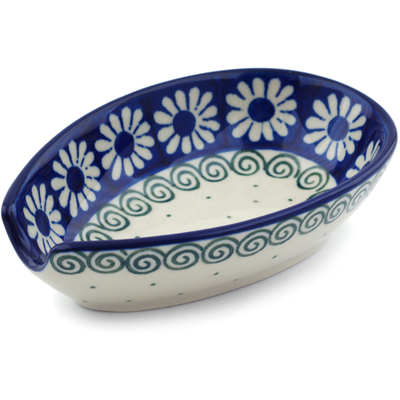 Polish Pottery Spoon Rest 5&quot; Daisy Swirl