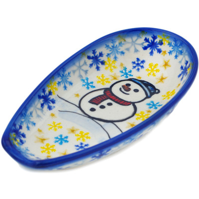 Polish Pottery Spoon Rest 5&quot; Delightful Snowfall