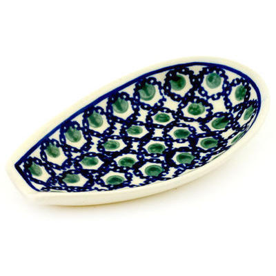 Polish Pottery Spoon Rest 5&quot; Emerald Peacock Eyes