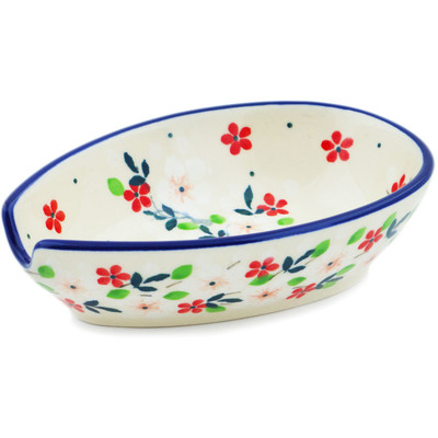 Polish Pottery Spoon Rest 5&quot; Festive Mistletoe UNIKAT