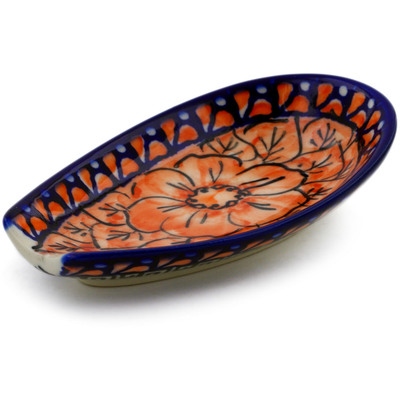 Polish Pottery Spoon Rest 5&quot; Fire Poppies UNIKAT